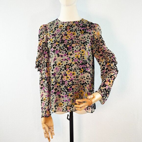 See By Chloe | Blouse | Multi-colored | Ruffle Long Sleeve | Sz 36 US 6 | Silk - Picture 1 of 14